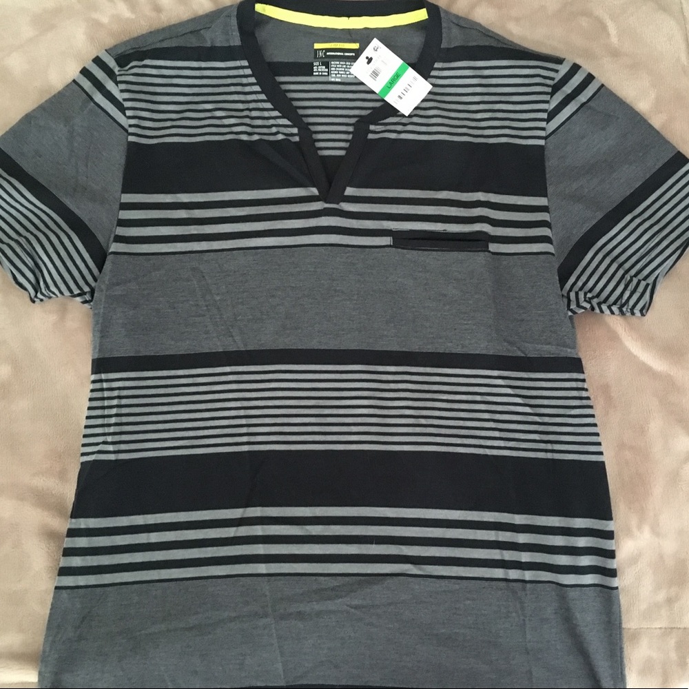 I. N. C. Black/Gray V-neck T-shirt NWT